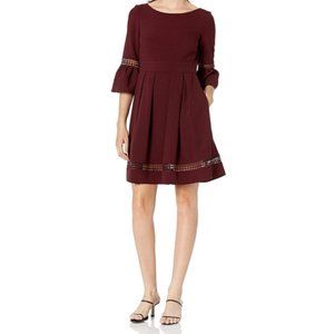 Eliza J Bell Sleeve Fit and Flare Dress Burgundy Medium Size 8
